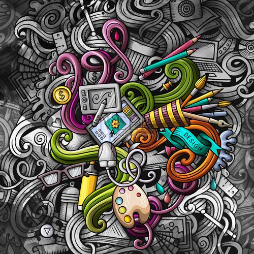 涂鸦平面设计插图创造性的艺术背景插画图片素材